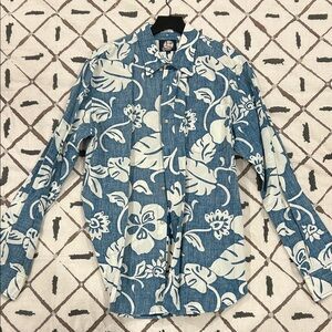 Reyn Spooner Floral Blue and White Button-Up Shirt